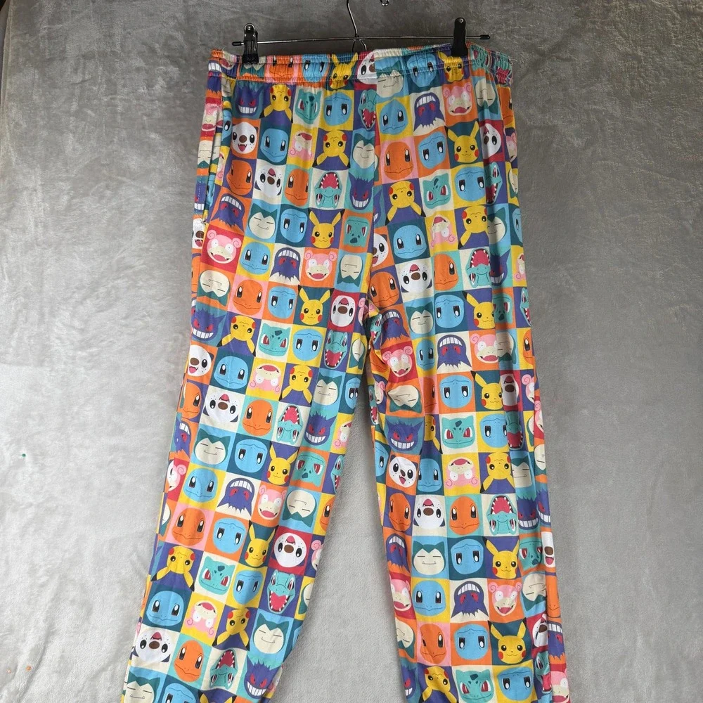 Pokemon Mens Large Sleep Pants Pikachu Gengar Snorlax Grid Print Lounge Pajamas